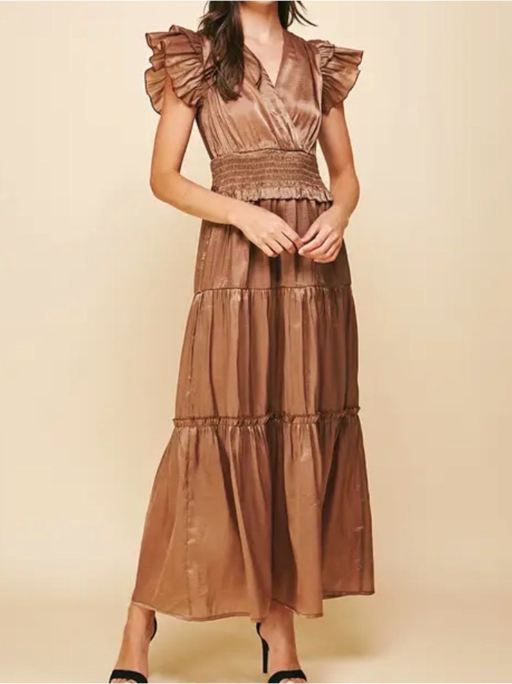 Pinch Mocha Ruffled Tiered Maxi Dress size small